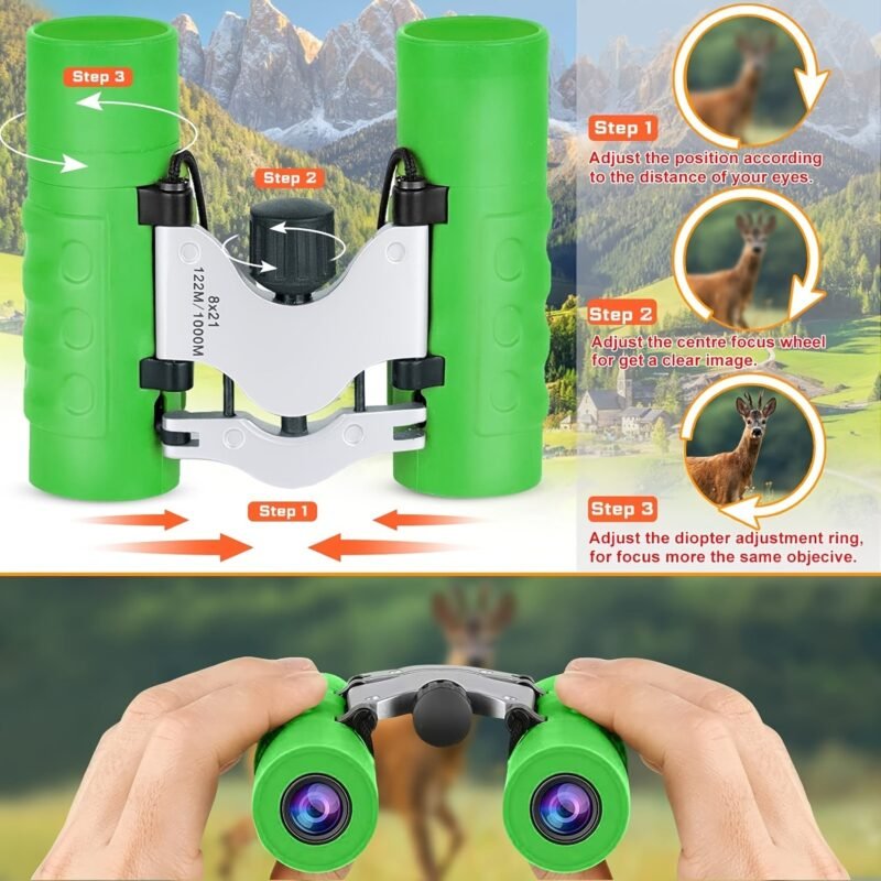 Kids Binoculars Toy Set – Shock Proof 8×21 High Resolution Manual Focus Telescopes with Carry Case, Gift for Young Explorers Ages 3-8, Waterproof Compact Mini Binoculars for Boys and Girls