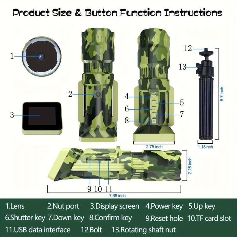 16X Magnification Camouflage Cartoon HD Mini Outdoor Portable Binoculars – Compact Monocular Telescope with 32GB SD Card, Clear Image, Wide Angle, Water-Resistant, Shock-Proof, Perfect for Bird Watching, Travel, Hiking, Camping, Christmas Birthday Gifts