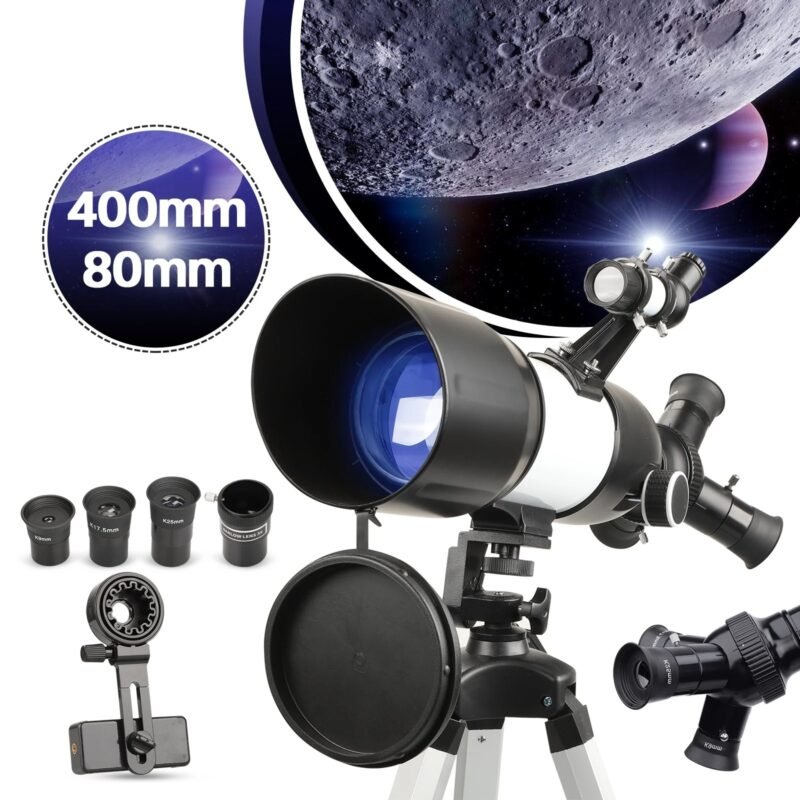 Telescope, 80mm Large Aperture Telescope for Astronomy Beginners, Adults and Kids, 3 Rotatable Eyepieces Professional Refractor Telescope for View Moon Landscape and Planet