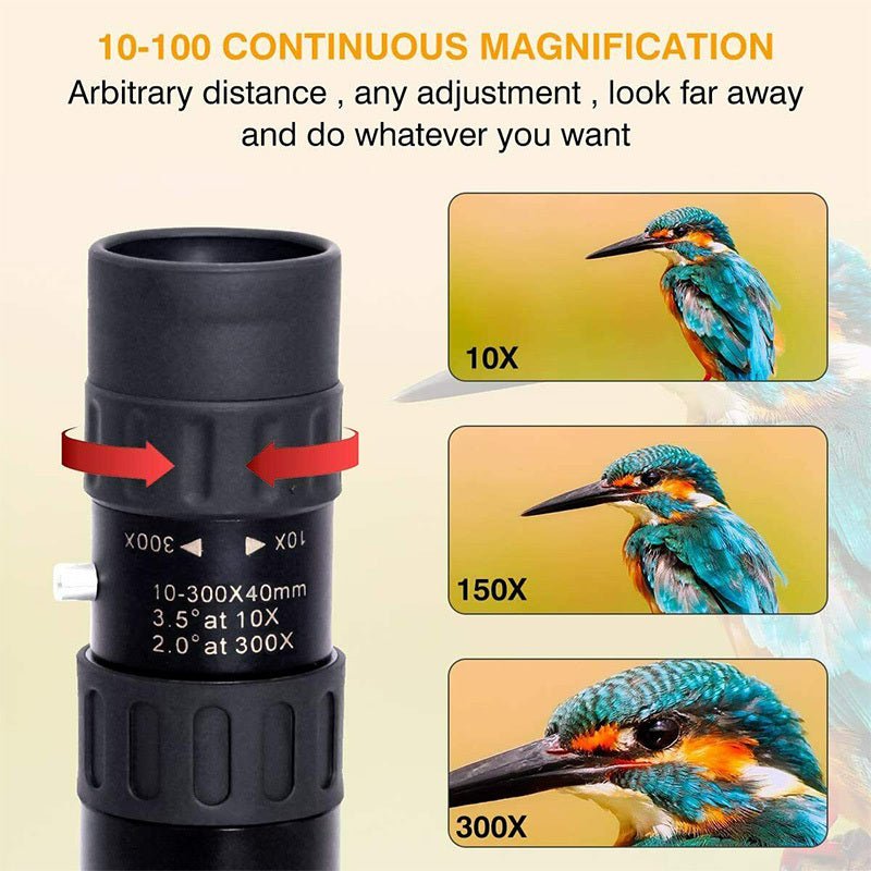10-300×40 Zoom High-Powered Metal Monocular – Portable, HD, Professional, Waterproof and Durable Monoculars