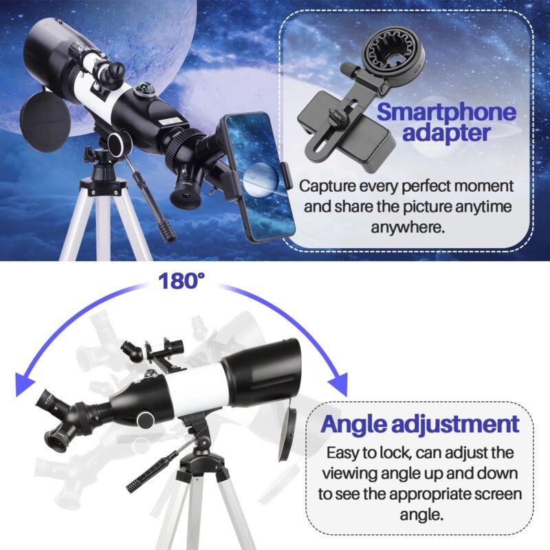 Telescope, 80mm Large Aperture Telescope for Astronomy Beginners, Adults and Kids, 3 Rotatable Eyepieces Professional Refractor Telescope for View Moon Landscape and Planet