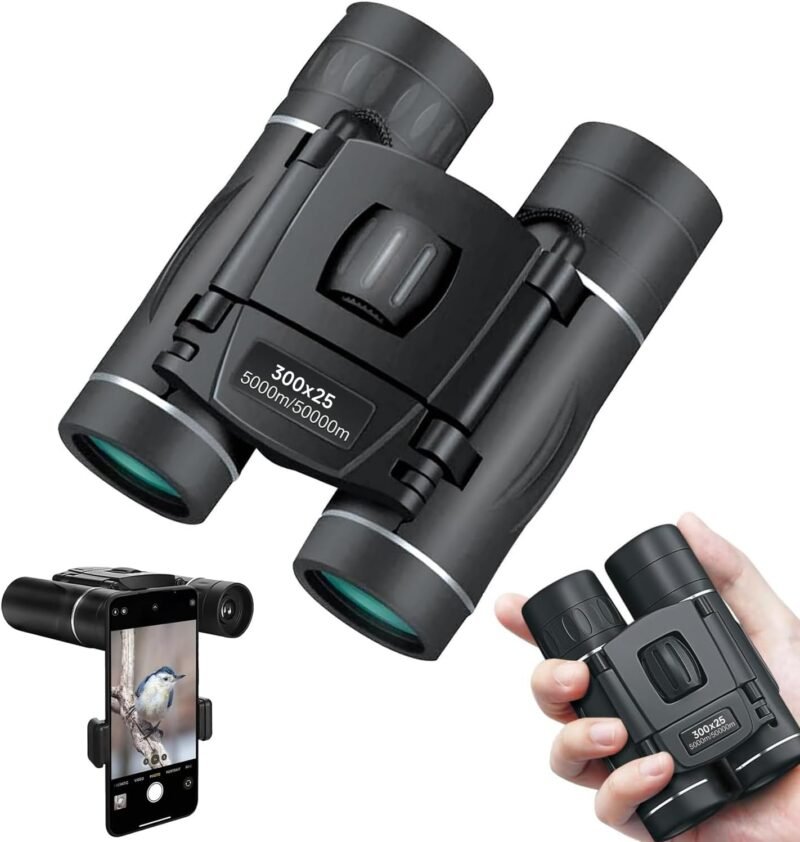 300×25 Binoculars for Adults and Kids, High Powered Mini Pocket Binoculars with Phone Adapter, Waterproof Compact Binoculars for Bird Watching, Hunting, Concert, Theater, Opera, Traveling, Sightseeing
