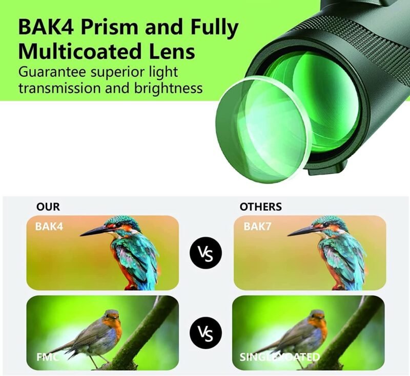 80×100 Monocular Telescope High Powered Monocular for Adults Monocular for Smartphone Adapter Monocular Telescope Hunting Wildlife Bird Watching Travel Camping Hiking Green