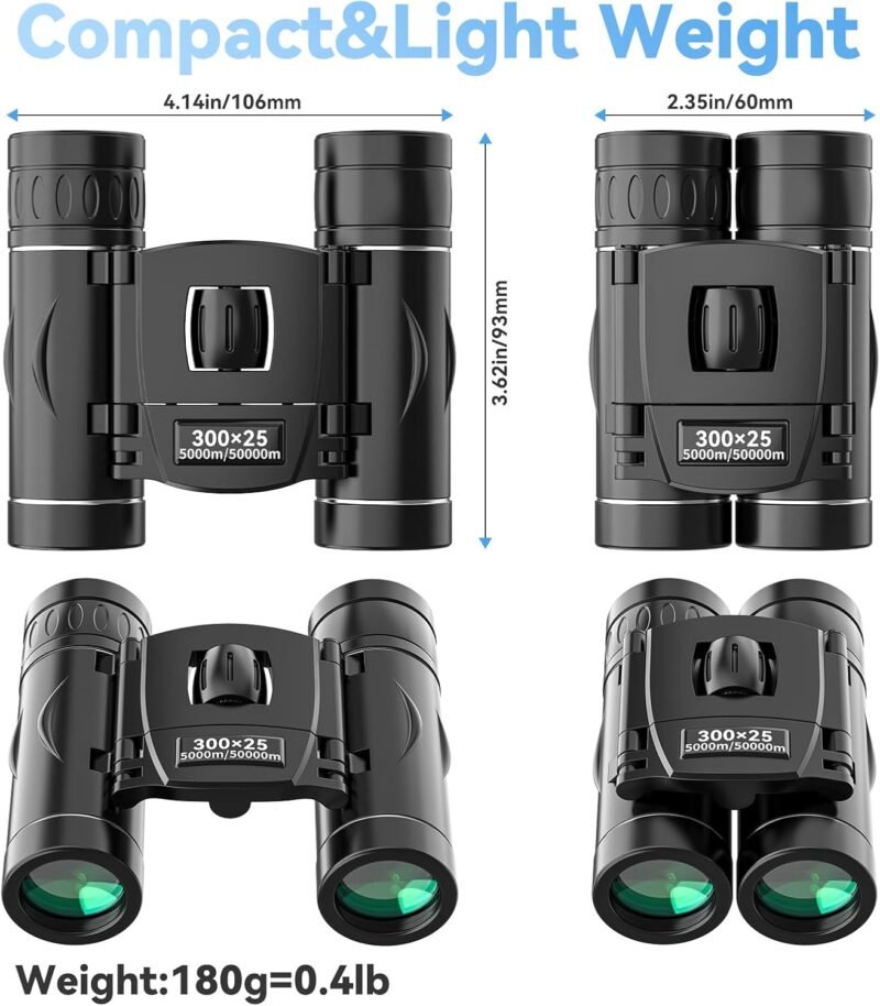 300×25 Binoculars for Adults and Kids, High Powered Mini Pocket Binoculars with Phone Adapter, Waterproof Compact Binoculars for Bird Watching, Hunting, Concert, Theater, Opera, Traveling, Sightseeing