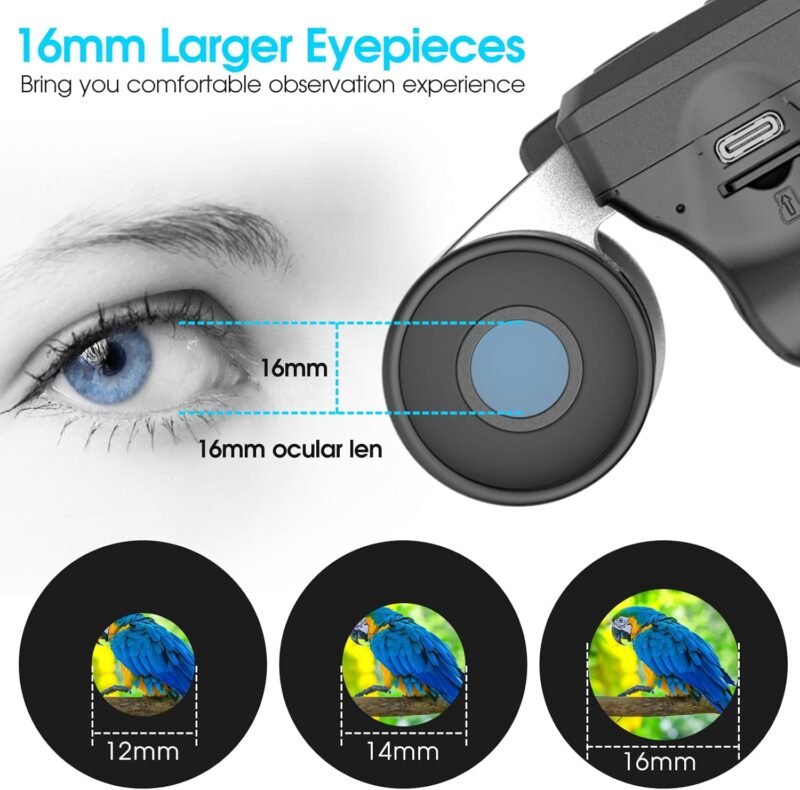 12×32 Binoculars for Adults, Binoculars with Camera, 2″ LTPS Display 5MP 1080P Video Photo Recorder with 32GB Micro SD Card, High Powered Binoculars for Bird Watching Travel Hunting, Silver