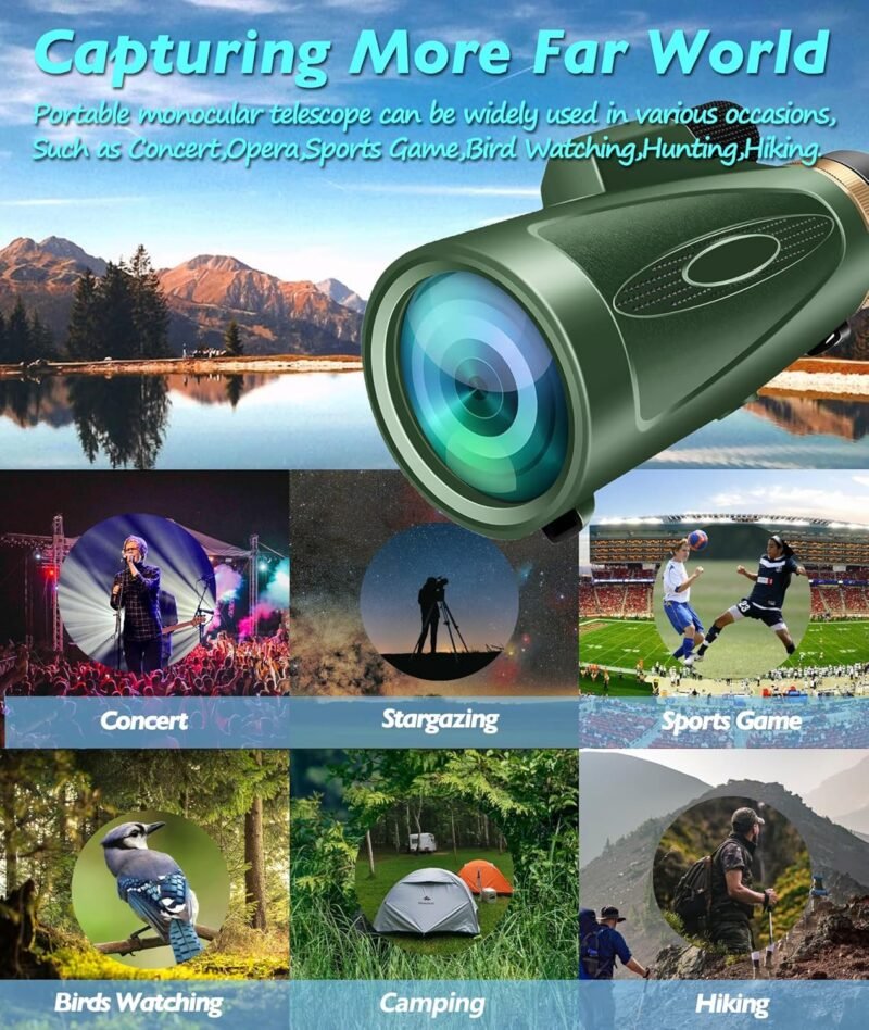 80X100 HD Monocular Telescope, High Powered BAK-4 Prism Compact Monoculars for Adults, Larger Vision Monocular for Bird Watching Hunting Hiking Camping Travelling