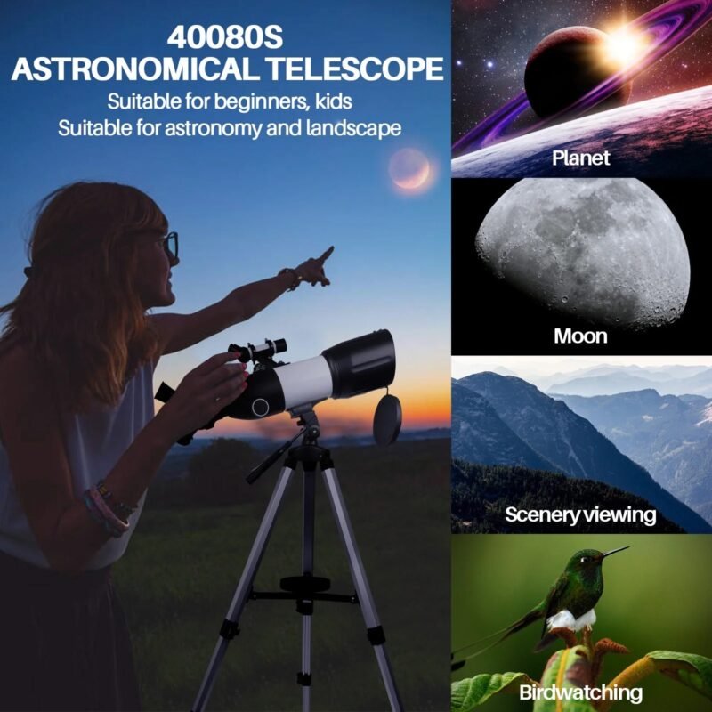 Telescope, 80mm Large Aperture Telescope for Astronomy Beginners, Adults and Kids, 3 Rotatable Eyepieces Professional Refractor Telescope for View Moon Landscape and Planet