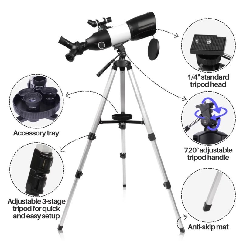 Telescope, 80mm Large Aperture Telescope for Astronomy Beginners, Adults and Kids, 3 Rotatable Eyepieces Professional Refractor Telescope for View Moon Landscape and Planet