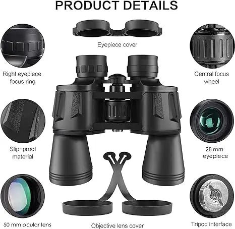 20×50 High-Power Compact Waterproof Binoculars Adults Night Vision Low Light Function Hunting Bird Watching Football Matches