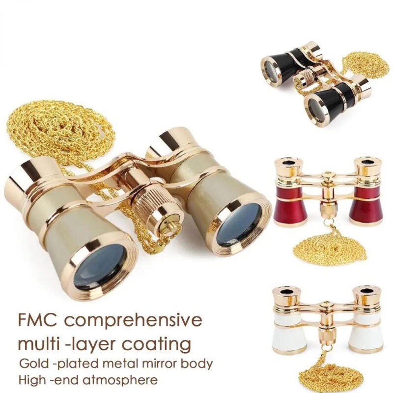 Vintage Metal Binoculars For Movie Viewing Foldable Opera Glasses Binoculars With Chain Optical Lens Theater Retro Telescope