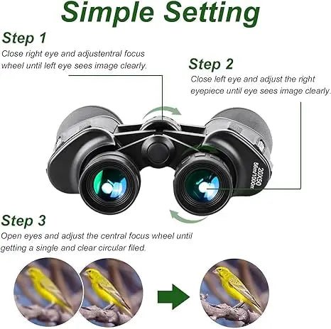 20×50 High-Power Compact Waterproof Binoculars Adults Night Vision Low Light Function Hunting Bird Watching Football Matches
