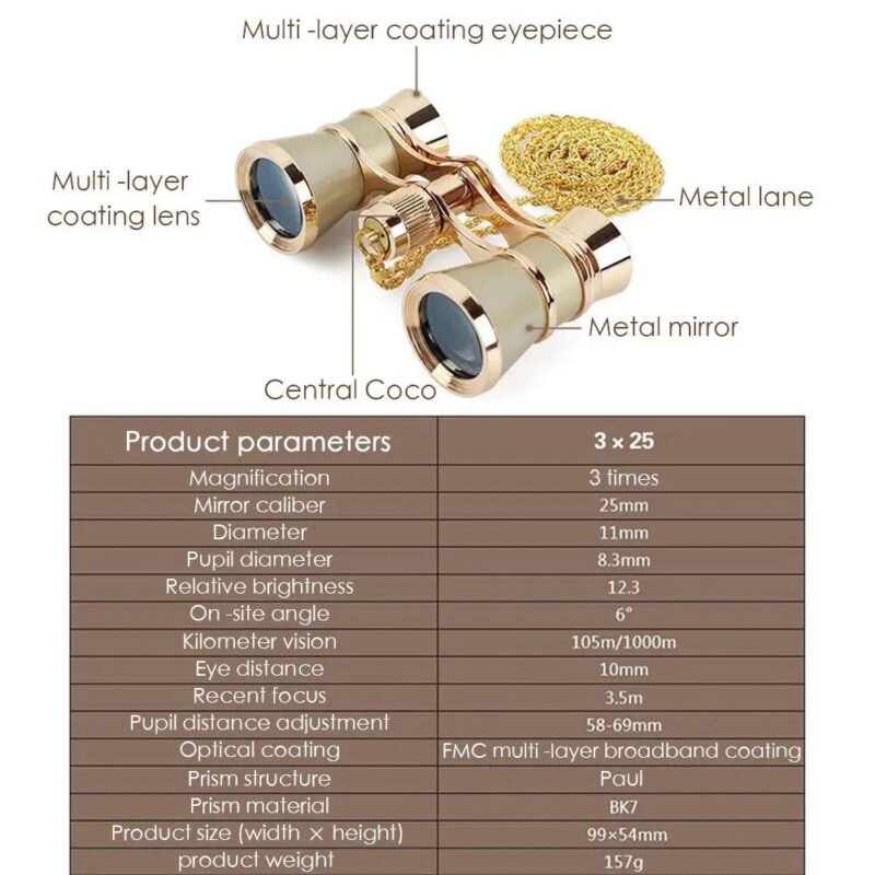 Vintage Metal Binoculars For Movie Viewing Foldable Opera Glasses Binoculars With Chain Optical Lens Theater Retro Telescope