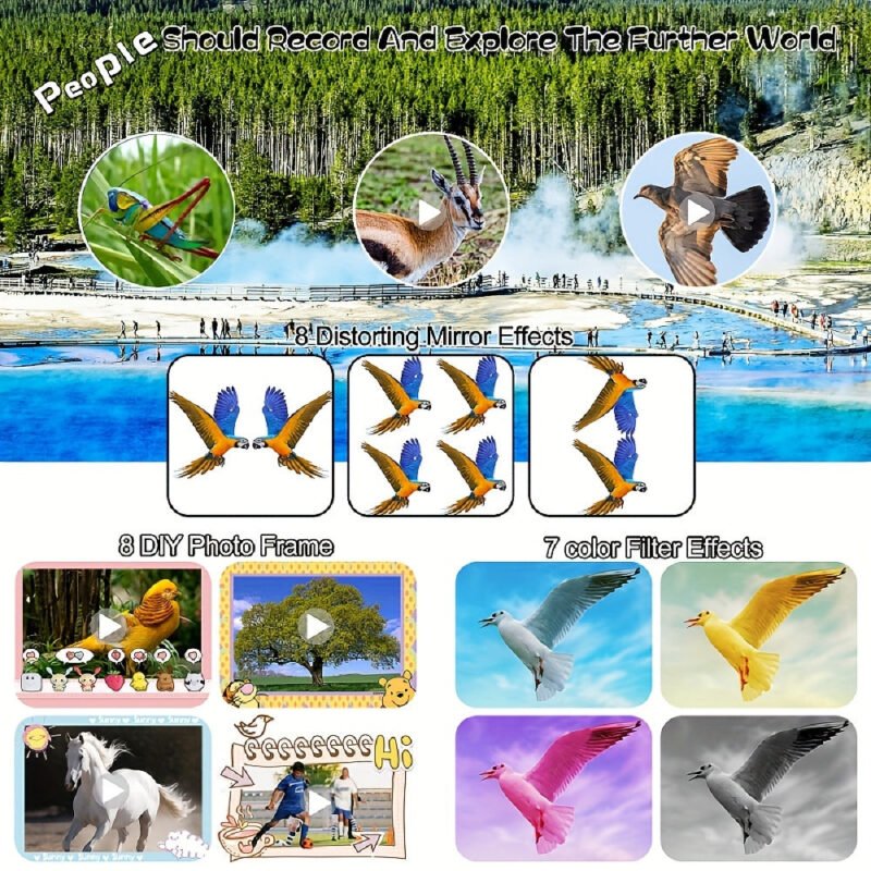 16X Magnification Camouflage Cartoon HD Mini Outdoor Portable Binoculars – Compact Monocular Telescope with 32GB SD Card, Clear Image, Wide Angle, Water-Resistant, Shock-Proof, Perfect for Bird Watching, Travel, Hiking, Camping, Christmas Birthday Gifts